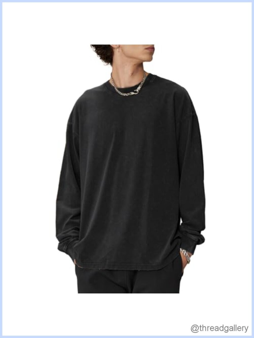 Oversized Long Sleeve Crewneck T-Shirt Cotton Acid Wash Tee Casual